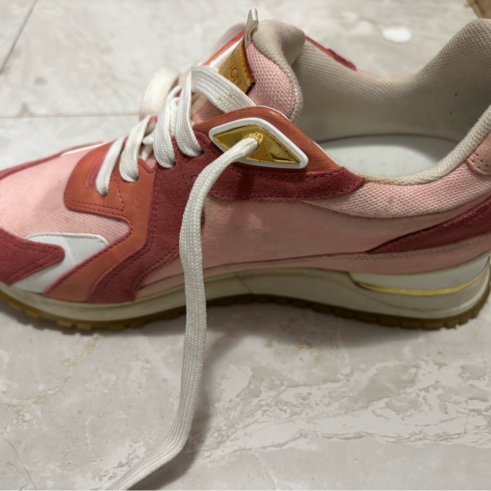 Louis Vuitton Pink & White Suede Mesh Women's Sneaker with Gold Accents - Picture 2 of 6